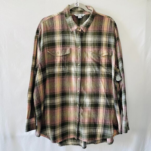 Old Navy Womens Multicolor Plaid Print The Boyfriend Flannel Shirt Size XXL - Picture 1 of 8